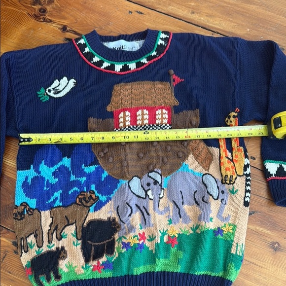 ISKNITCUTE! Is Knit Cute Vintage Noah's Ark Sweater hand-knit size 3 - Picture 2 of 7